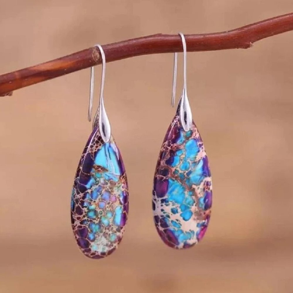 Natural Sea Sediment Jasper Teardrop Dangle Earrings